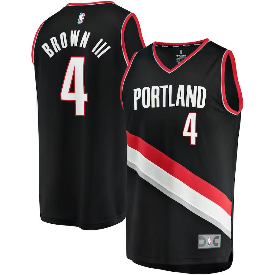 Men Portland Trail Blazers 4 Greg Brown III Fanatics Branded Black Icon EditionFast Break Replica NBA Jersey
